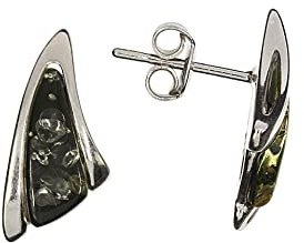 Bernstein Ohrringe, moderne dreieckige grüne Ohrstecker aus Bernstein und 925/000 Sterling Silber rhodiniert von Artisana-Schmuck