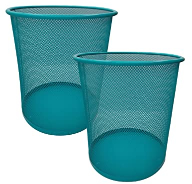 EUROXANTY® cestino per la carta | Pattumiera azzurro circolare | Cestino carta ufficio | In rete | Griglia metallica | Pack 2 unità | 27 x 24 cm