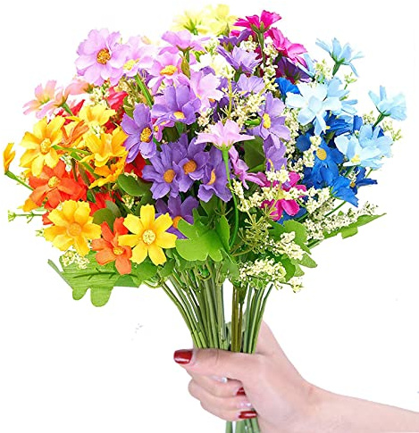 Fleurs artificielles, 6 Faisceaux de Fleurs en Plein air Fausses pour la décoration de Mariage à la Maison en Plastique Artificiel chrysanthème Fleur pour Suspendre Jardin Porche fenêtre décor