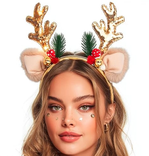 Unicra Serre-tête de Noël en forme de bois de cerf - Accessoire pour cheveux d'Halloween pour Noël (034g)