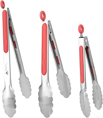 Juego de pinzas de cocina para barbacoa, juego de 3,18/8 (304) de acero inoxidable – 7,9,12 pulgadas, ensalada y parrilla resistentes que sirven pinzas de cocina para cocina