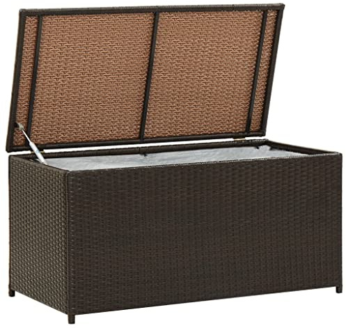 homiuse Gartenbox Auflagenbox Aufbewahrungsbox Aufbewahrungstruhe Gartentruhe Kissenbox Garten Wasserdicht Kissenbox Outdoor Wasserdicht Rattan Box Gartenbox Klein Poly Rattan 100x50x50 cm Braun