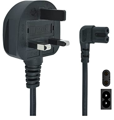 Figure 8 Power Lead 1M - 90 Degree Angle IEC C7 Universal UK Plug Power Cable - Compatible Figure 8 cable For PS5, Xbox Series X, Smart LED TV, Samsung TV, LG TV, Sony TV