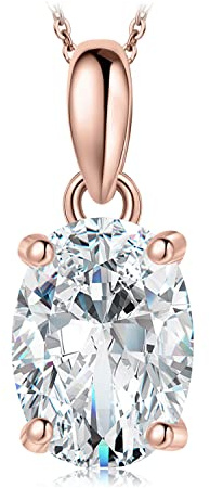 JewelryPalace Ovalskuret 2-Karat Zirkonia-Hänge, Smyckeset Med Simulerade Diamanter, Halsband För Damer, Silver 925-Halsband För Damer Med Sten, Gåva Till Kvinnor, Roséguld 45cm