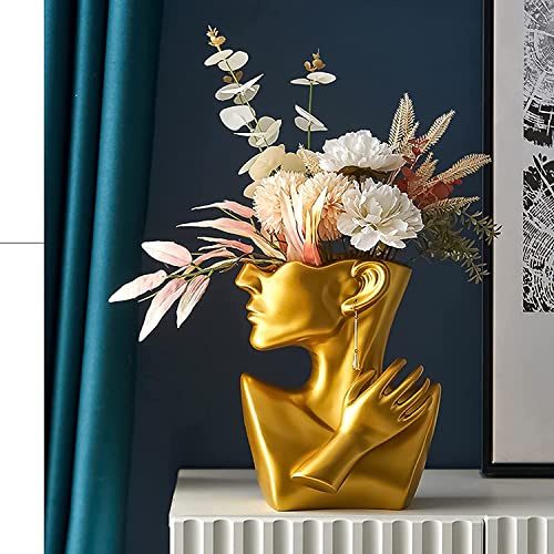 Kreativität Gesicht Vasen Deko, MENAYODA Moderne Vase Gesicht Statue Keramik Blumentopf Kopf Kunstverzierung Haus Dekoration Blumenvasen für Pampasgras Wohnzimmer Schlafzimmer