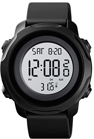 FeiWen Unisex Termómetro Digitales Deportivo Relojes de Pulsera Impermeable Outdoor Sport LED Electrónica Doble Tiempo Multifuncional Plástico Reloj con Goma Correa (Blanco y Negro)