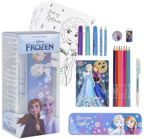 Frozen Malset 24-Teilig - Enthält Filzstifte und Buntstifte, Etui und Malheft - Schreibwarenzubehör für Kinder - Original Produkt in Spanien Designed