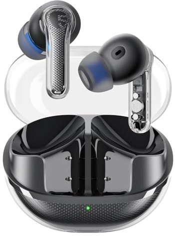 SoundPEATS Clear Auriculares Bluetooth, Auriculares Inalámbricos Bluetooth 5.3, Controlador de 12 mm y Micrófono Dual con ENC para Llamadas Claras, Modo de Juego, Control de App, 40 Horas