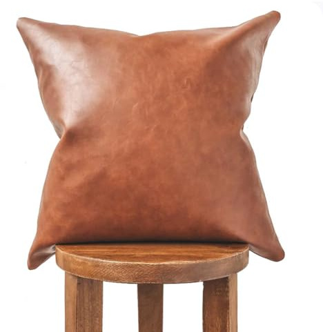 Wisafory 2 fundas de cojín de piel sintética, cuadradas, decorativas, aspecto de piel, lisas, suaves, 45 x 45 cm, color marrón