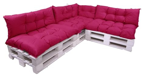 7-teiliges Palettenkissen Set, ein Set Kissen für Gartenmöbel, Bodenkissen, Palettenkissen 120 x 80 cm, 3 x Sitzfläche +3 x Rückenlehne 120 x 40 cm +1 x 60 x 40 cm (Rosa)
