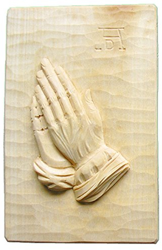 CleanPrince Albrecht Dürer Betende Hände, 14 x 19 cm, naturfarben, handgeschnitzt, helles Holz, Schnitzerei