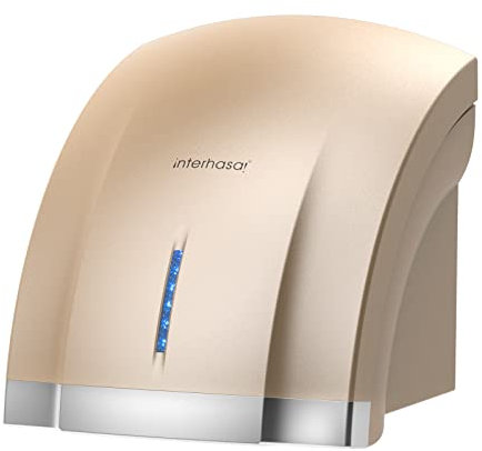 interhasa! Asciugamani Automatico con sensore a infrarossi per Il Bagno di casa, Extra Silenzioso, Basso Rumore (40 Db), Asciugamani a Parete, Coperchio Compatto in ABS,1800W (Oro)