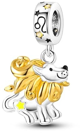 Ciondolo in argento Sterling 925 con segno zodiacale e segno zodiacale che si illumina al buio, compatibile con braccialetti Pandora Charm Moments, 4mm Hole, Metallo Argento sterling, Nessuna pietra