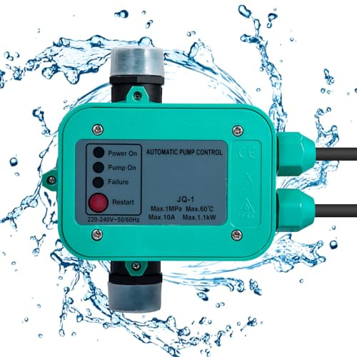 Teodute Druckschalter Wasserpumpe mit Kabel, 10 Bar Trockenlaufschutz, Pumpensteuerung Hauswasserwerk Druckwächter Gartenpumpe Drucktaster (Grün)