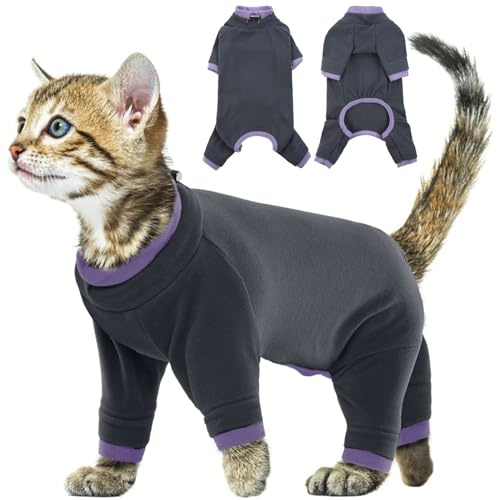 Vestito per Gatti, Morbido Pullover Confortevole Pigiama Maglione Calda Boby Post Operatorio Gatti Abbigliamento Giacca Invernale Tuta Recupero Ferite Vestito Leva Peli(Nero, XS)
