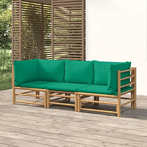 Faroom Gartenlounge Set Bambus Lounge Gartenmöbel Set Loungemöbel Set Bambus Balkon Lounge Sofa Outdoor Balkonmöbel Kleiner Gartengarnitur Sofagarnitur Grün 3-tlg-Type-58
