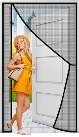 Türvorhang, 180x215cm Automatisch schließender Anti-Mücken-Fliegen-Vorhang für Türen, Balkon, Fenster, Wohnzimmer Schwarz