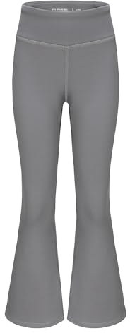 Panegy fleecefodrade utsvängda byxor för flickor termiska varma leggings stretchig dans yoga klocka underdel vadderade bootcut tights full längd byxor, Grå, 9-10 År