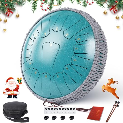 Ceyodo Steel Tongue Drum Malachite, 13 Zoll 15 Noten Regentrommel, Hang Drum Instrument Handpan Drum für Meditation Yoga Bildung Percussion mit Tasche, Musikbuch, Schlägel, Fingerplektren