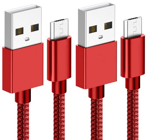 World biz Micro USB Cable, 2Packs 1M Android Charging Cable 3.1A, Micro Charging Cable Braided Compatible with PS4 Controller, Samsung Galaxy J7, S7, S6,Kindle Fire,Tablet (Red)
