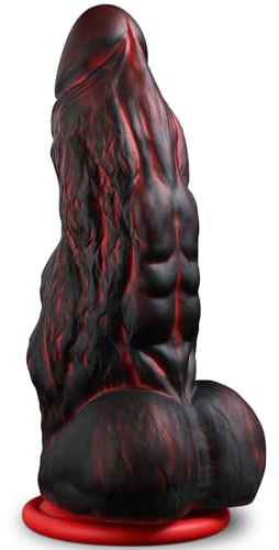 25 × 8,2 cm XXL Dildo Gigante Realistico con 2 Grande Nodi e Protuberanze, Animal Fallo Plug Anale con Ventosa, Sex Toys in Silicone Fantasy Nero Rosso per Uomini Donne Gay BDSM