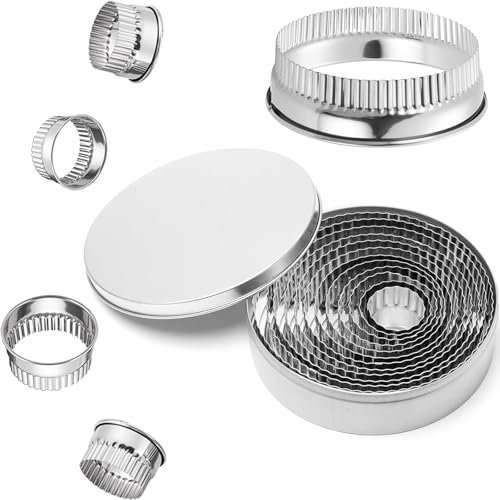 BGOBTY Emporte Piece Rond,12 pièces Emporte-pièces en Acier Inoxydable,mini emporte-pièce rond,emporte-pièces rond pâtisserie avec boîte de rangement pour pâtisserie beignets fondant mousse (Vague)