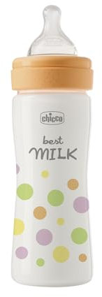Chicco Biberon Perfect Easy Flusso Medio, con Tettarella Physio in Morbido Silicone e Finitura Soft Sense, Anticolica, Riduce Rigurgito e Irritabilità, Bottiglia in Plastica da 250ml, 2Mesi+, Bambina