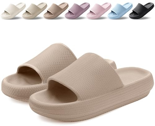 BAXIWUY Zapatillas Mujer Chanclas de Baño para Hombre Verano Super Suaves Chanclas de Casa Piscina Pantuflas Playa Comodas Antideslizante Sandalias Interior Exterior Unisex Marrón, 39-40 EU