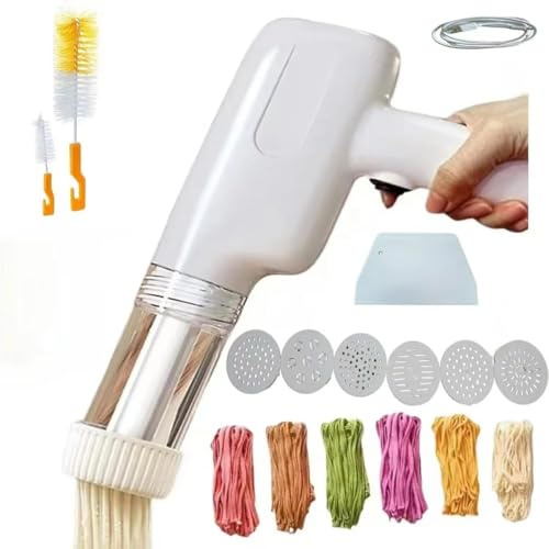 QYLTTDM Handheld Electric Pasta Maker, Cordless Pasta Machine, Portable Noodle Maker with Moulds & Cutter, Automatic Dough Press,Homemade Ramen Spaghetti Maker Machine
