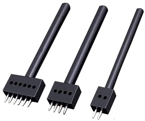 KEWAYO 3 Stück 5mm Leder Zinkenstanzer Set, 2/4/6 Zinken Lochstanzer aus Kohlenstoffstahl, Rundschnitt für Lederverarbeitung – Perfekt für DIY Lederhandwerk und andere Schlagwerkzeuge