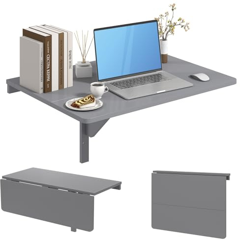 LIFEZEAL Wandklapptisch, Wandtisch aus Holz, Schwimmender Schreibtisch mit großer Tischplatte, Laptoptisch platzsparend, Esstisch für Küche, Wohnzimmer & Schlafzimmer, 80 x 60 cm (Grau)
