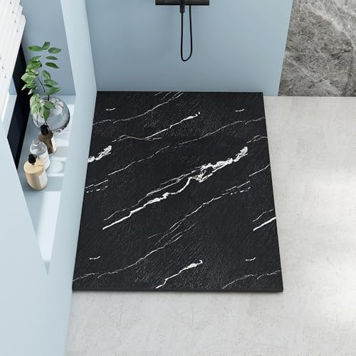 MEDUNJESS Receveur de douche plat 120 x 90 cm en SMC antidérapant - Aspect ardoise - 26 mm - Receveur de douche découpable avec couvercle en SMC - Diamètre 90 mm - Ouverture d'écoulement - Marbre noir