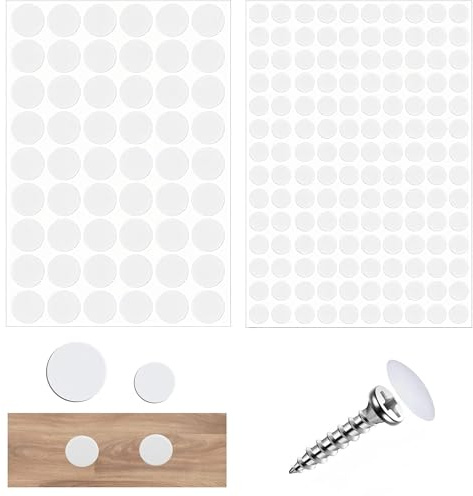 194 PCS White Screw Covers - Self-Adhesive Screw Caps for Furniture Cabinet Desk Wall - 12mm & 21mm Round Hole Stickers for Wood Screws
