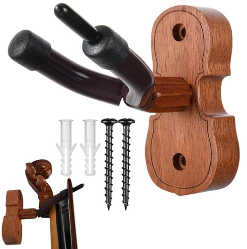 Violinenhaken, Gitarren-Wandhalter, Violinenwandhalter aus Mahagoni, 9,5 x 4,6 x 4 cm, mit Silikonschutz gegen Kratzer, ideal für die sichere Aufbewahrung und Dekoration von Eindringlingen