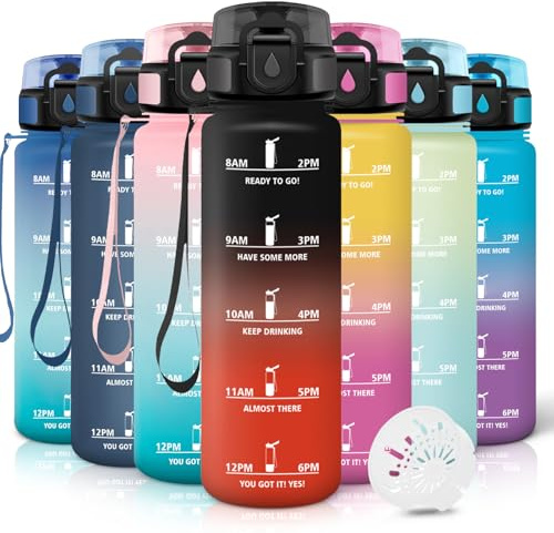 Motswedi Borraccia 1 litro,Riutilizzabile, Borraccia Motivazionale, a Prova di Perdite, Bottiglia Acqua, Senza BPA, Borracce, per Sport, Ciclismo, Palestra, Ufficio, Running, Nero Rosso