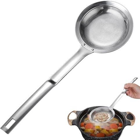 Ecumoire à friture en Acier Inoxydable, Écumoire à mailles fines, Louche en acier inoxydable en forme de toile d'araignée, pour Résidus de Filtre, Graisse, Mousse (C)