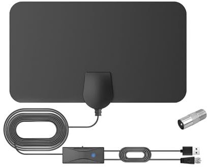 2025 Upgraded 5M TV Aerial Indoor 200-400 Miles Long Range Digital Indoors 4K 1080P TV Aerial Amplified HD TVs Antenna Indoor with Signal Booster for Freeview Support Local Channels Coax Cable