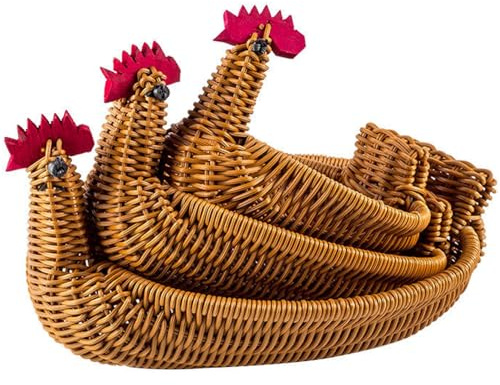 Whyzsjnclg Canasta de ratán, cestas de Pan para la Mesa 3pcs Canasta de Frutas de ratán en Forma de Pollo 11/8.3/6.7 Pulgadas de Mimbre Tejido Huevo Decorativo para Restaurante