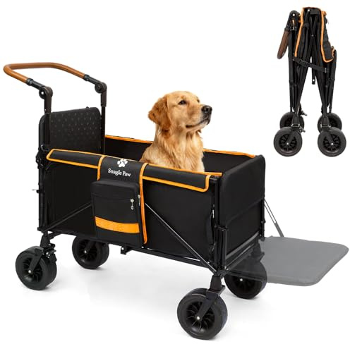 Snagle Paw Folding Dog Stroller for Large Dogs,All Terrain Pet Pushchair with Lockable Wheels&Adjustable Handle,Pet Stroller with Tailgate&Ramp,Breathable Buggy for Outdoor Walking,Gargen, Up to 90kg