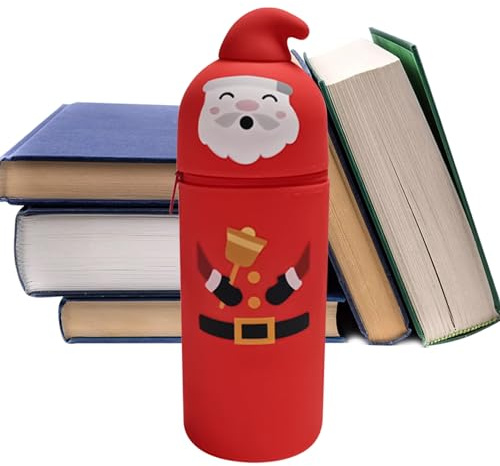 Estuche para lápices de pie, bolsa retráctil de Papá Noel, suministros escolares de Navidad, estuche de papelería, bonito estuche para bolígrafos, para aula, universidad, hogar, escritorio