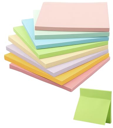 Acual Notas Adhesivas 400 Hojas, 76 × 76 mm Bloc de Notas Autoadhesivas Multicolor para Oficina, Escuela y Hogar, Ideal para Tareas y Recordar Pendientes (8 Colores Pastel) - 8 Blocs × 50 Hojas