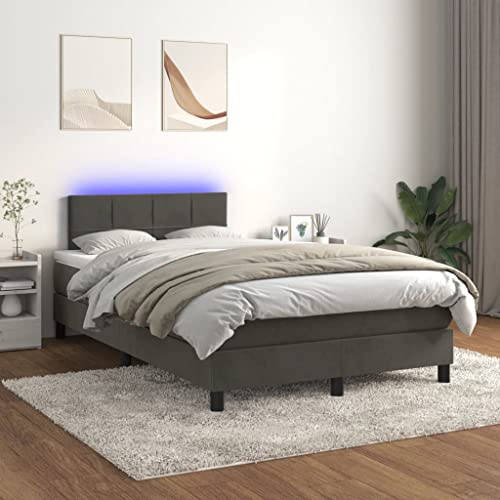 Frdhee Polsterbett Palettenbett, Boxspringbett mit Matratze & LED Dunkelgrau 120x200 cm Samt, Großer Stauraum, Leicht zu Montieren und Stabil