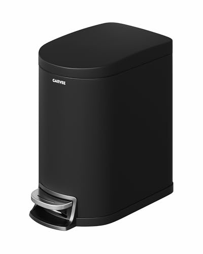 GarveeHome Pattumiera Pedale Acciaio Inox 6L Monocompartimento Con Coperchio Ermetico Antiodore, Bidone Rifiuti Robusto Per Cucina Ufficio Bagno (nero opaco, 6L)