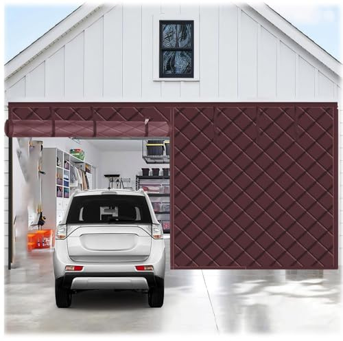 Magnetisk Garageportskärm för Vinterisolerad Dörrgardin Thermal 240 260 280 300 320 340 360 380 400 440cm Kit Med Förstärkt Tyngd I Botten för Vindskydd för 1 Och 2 Bilar(Brun,W365xH290cm)
