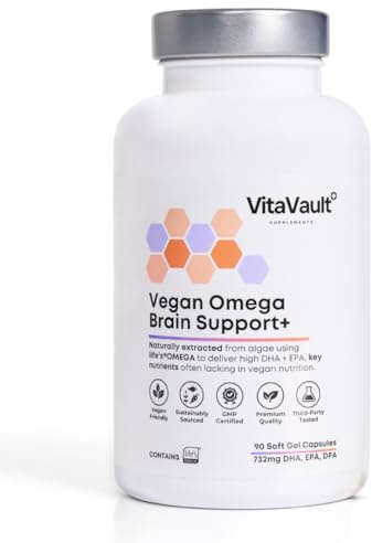 VitaVault | Vegan Omega Brain Support+ | 90 Capsules | Algae Oil DHA & EPA | Supports Focus, Memory & Mood | Plant-Based | Vegan