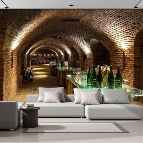 Tizhweqo Papel Pintado Pared Bodega Papel Pintado Efecto 3D Bodega Vintage Salón Dormitorio Fotomurales Tejido No Tejido Murales Decorativos Pared Wallpaper for Walls (300x210 cm) 1420v