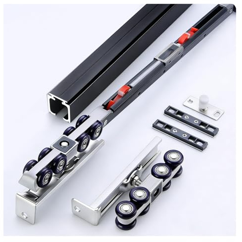 Schiebetür Komplettset Schiebetürbeschlag-Set für Schlafzimmer Küche Raumteiler, Führungen Set mit Soft-Close-Funktion zuschneidbar Taschentür Deckenmontage(C,9ft/108in/2.7m)