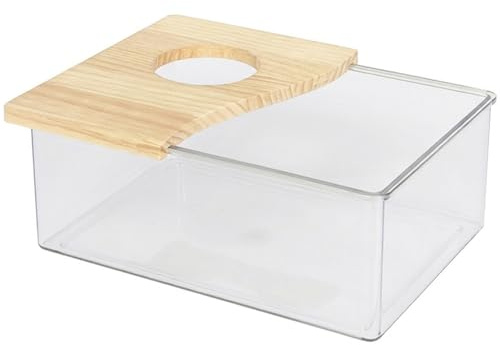 Temeemeg Hamster Sand Box, Wooden Cover Clear Acrylic Hamster Dig Box for Small Pets - Saves Space, Easy to Clean, Stable Container for Hamsters, Gerbils, Mice.
