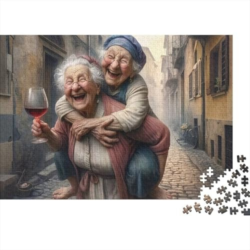 Elderly Women Laughing 1000 Pieces Puzzle ForAdults Kids Beautiful View Old Lady Carrying Old Lady Home Decoration Educational Game Gifts Puzzles Jigsaw Puzzles 38x26cm/1000pcs