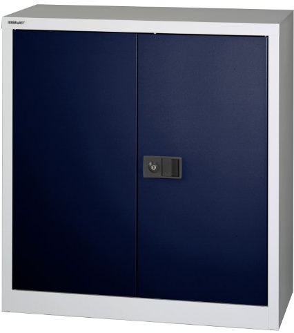 BISLEY Original Flügeltürenschrank Universal,1 Fachboden,2 OH,Metall,505 Korpus Lichtgrau,Fronten Oxfordblau,40 x 91.4 x 100 cm,Professionelle,Mehrzweckschrank,Garage,Arbeitszimmer,Lagerschrank